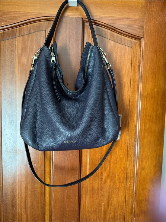 Coach Handbags - Coach Black Purple Pebbled Leather Shoulder Hobo Bleeker